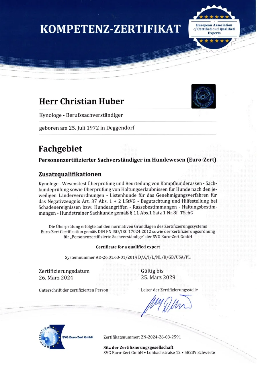 Kompetenz-Zertifikat Euro-Zert für Christian Huber